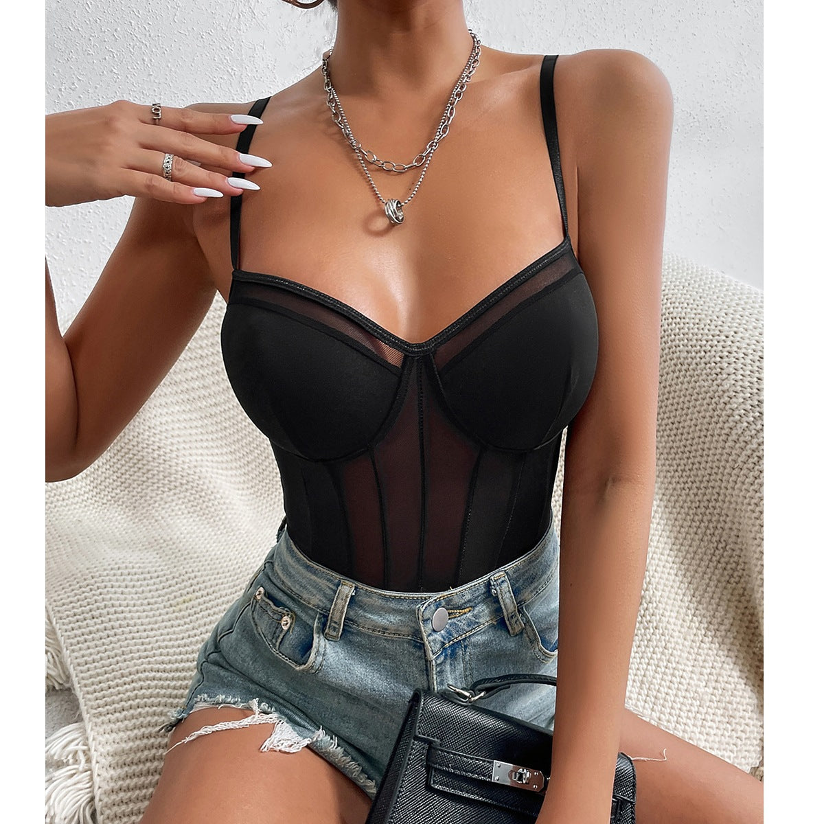 Sheer black bodycon bodysuit