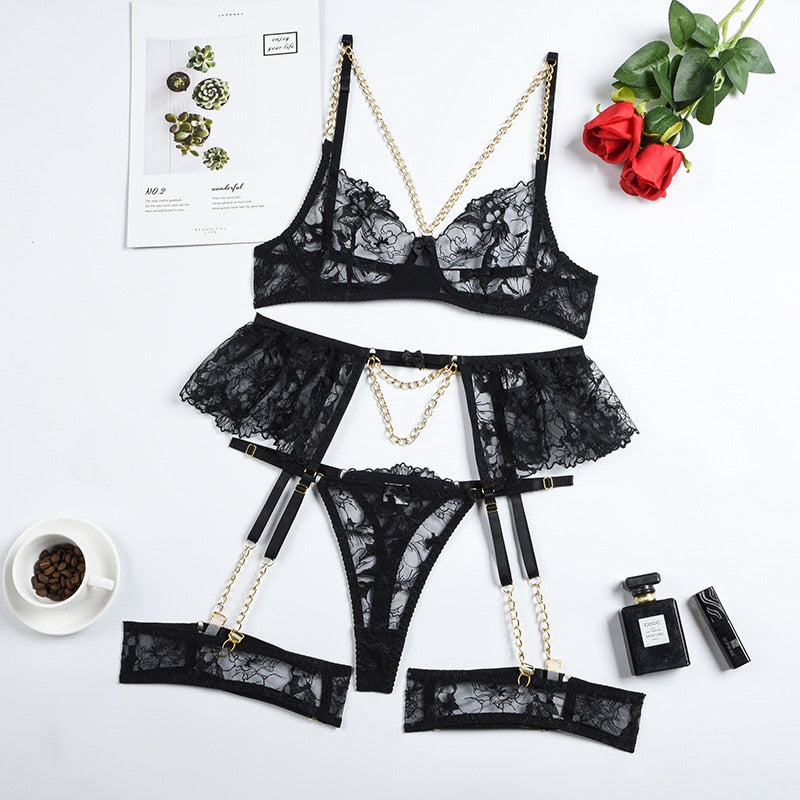 Lace and chain garter set