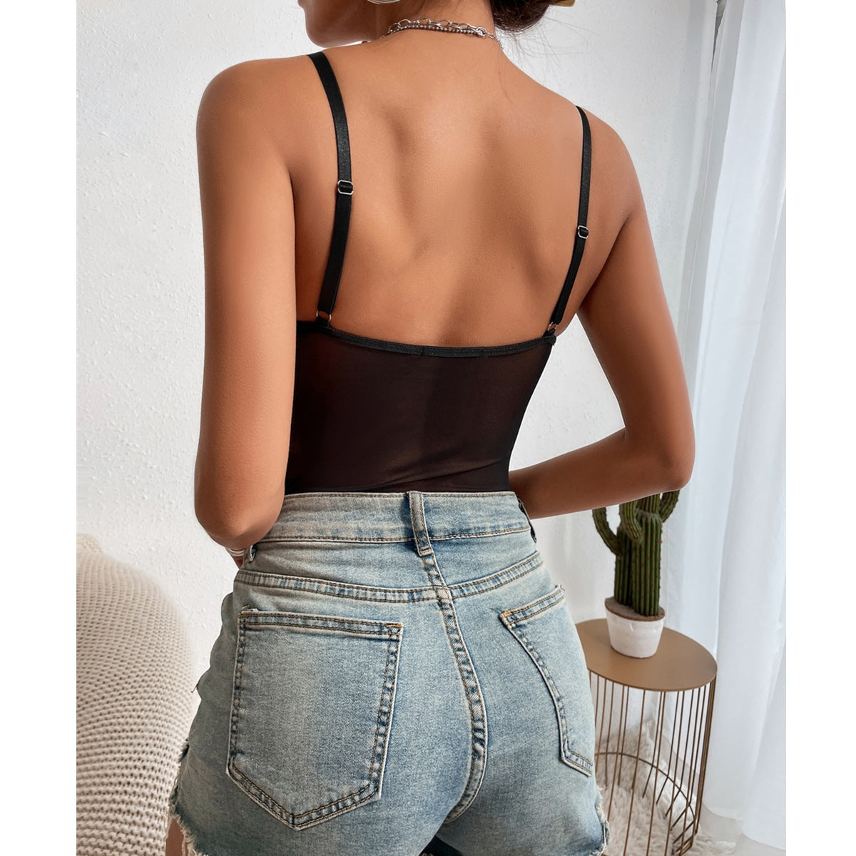 Sheer black bodycon bodysuit